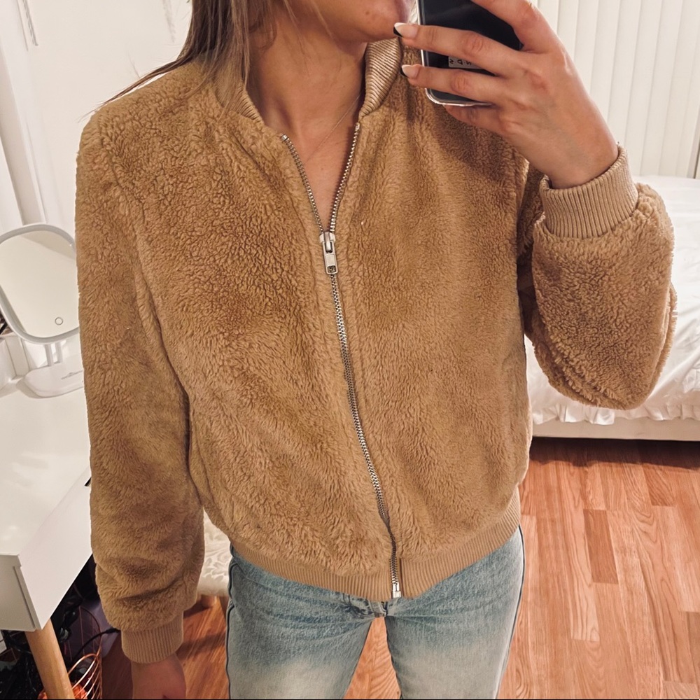 Forever 21 Teddy Jacket Faux Fur Tan